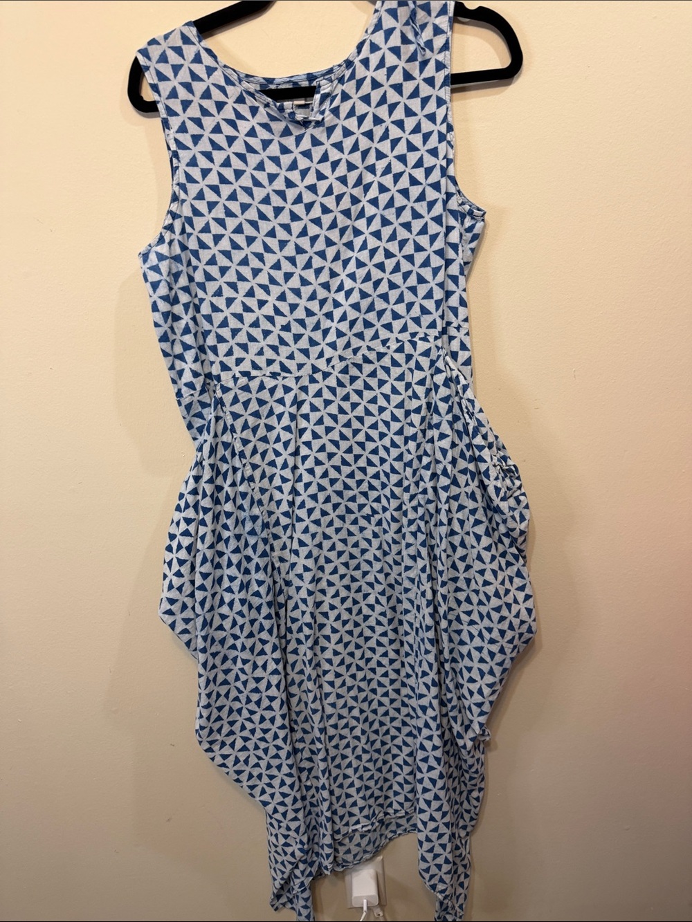 Sleeveless Blue & White Geometric 100% Cotton Day Dress 2478